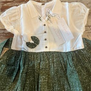 Well Dressed Wolf Dress Size 6 RN 137402 - 100% Cotton White/Green Button Up NWT